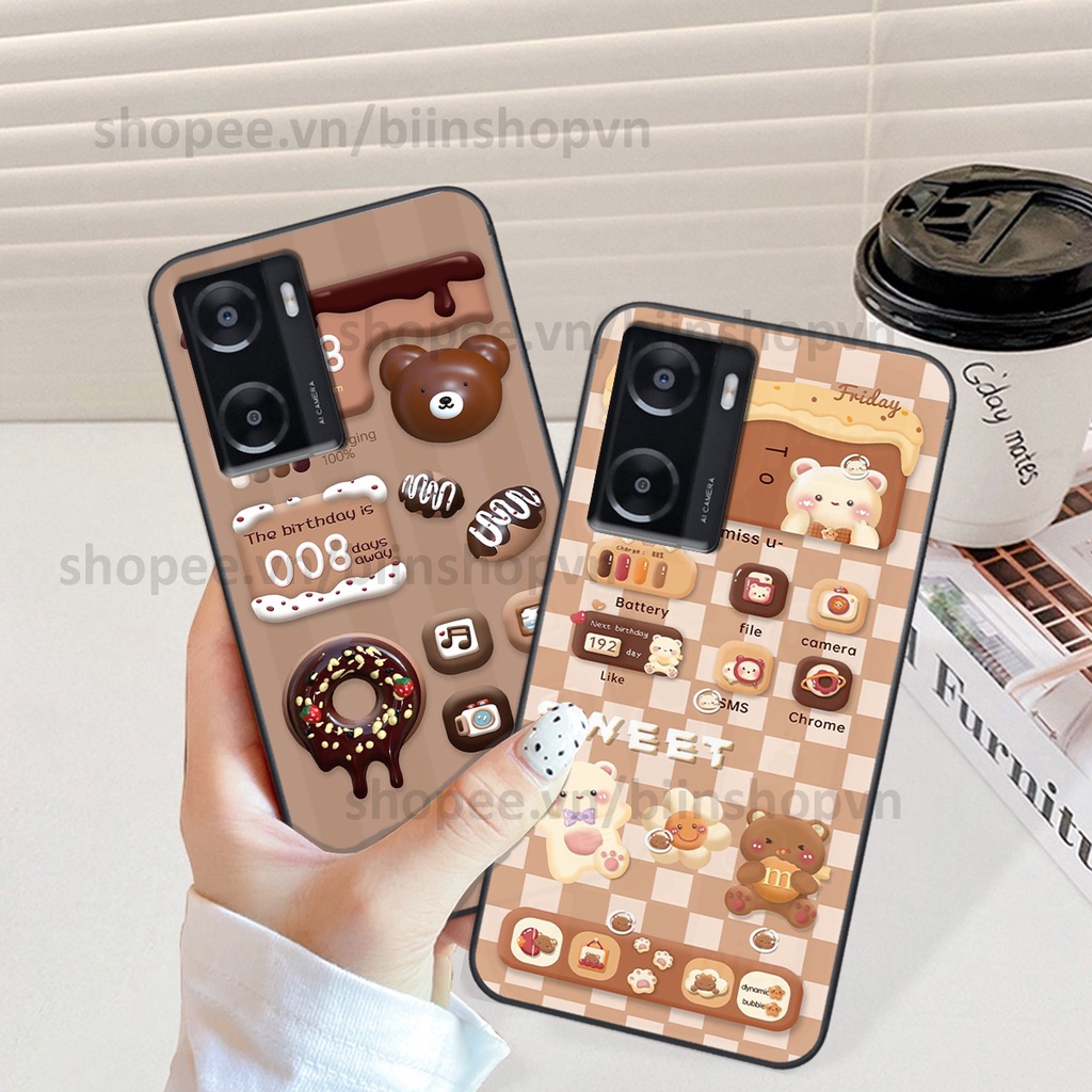 Ốp Oppo A57 4G 2022 in hình gấu chocolate kẹo ngọt siêu đẹp siêu xinh