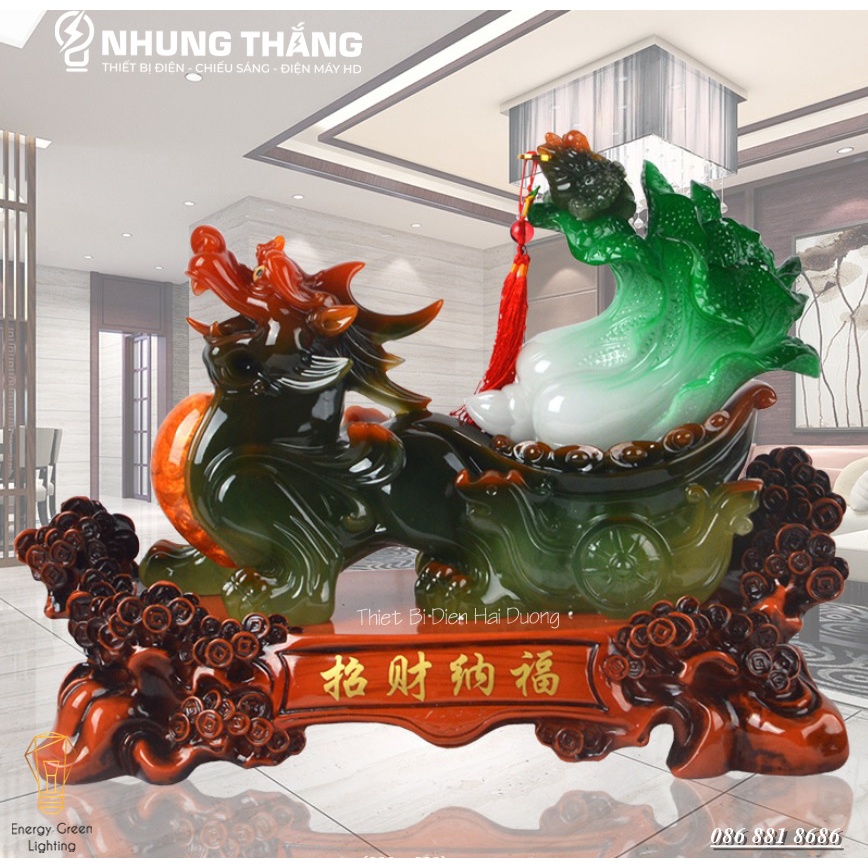 Tượng Phong Thủy Decor Tỳ Hưu Kéo Bắp Cải PT-35 - Chiêu Tài Hút Lộc - Size Nhỏ Dài 40cm - Bảo Hành 1 Năm