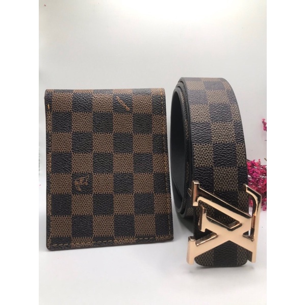 COMBO bộ caro nâu - Thắt lưng và ví - Dây nịt da và bóp da cao cấp new 2022