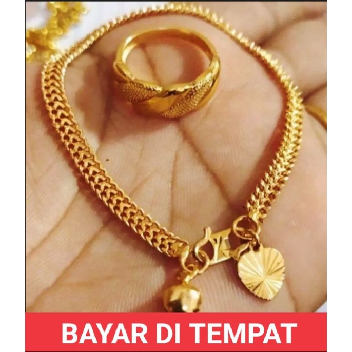 • • • Set Nhẫn Đeo Tay Bằng Titan Mạ Vàng 24K Cho Nữ