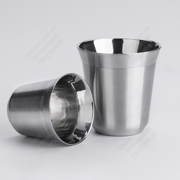Ly cốc uống cà phê, trà bằng inox 304-2 lớp, loại nhỏ 80ml