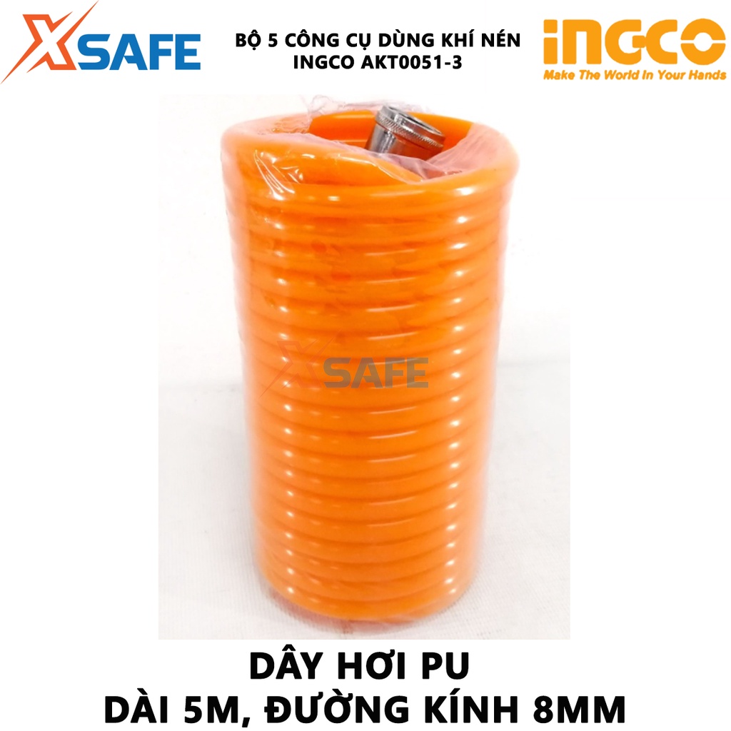 Bộ 5 công cụ dùng khí nén INGCO AKT0051-3 chất liệu cao cấp, chống chịu lực tốt, khớp nối kiểu Nhật Bản - chính hãng