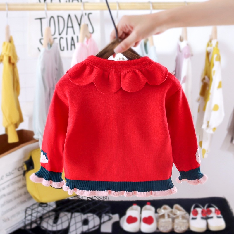 Áo cardigan bé gái sơ sinh 1/2/3 tuổi - Áo khoác len Cardigan họa tiết trái dâu dễ thương - HARABI SHOP | BigBuy360 - bigbuy360.vn