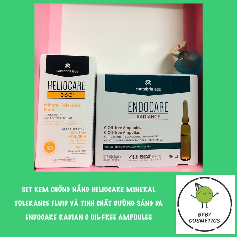 Set kem chống nắng Helio Heliocare Mineral Tolerance Fluid và tinh chất Endocare Radiance C Oil-Free Ampoules