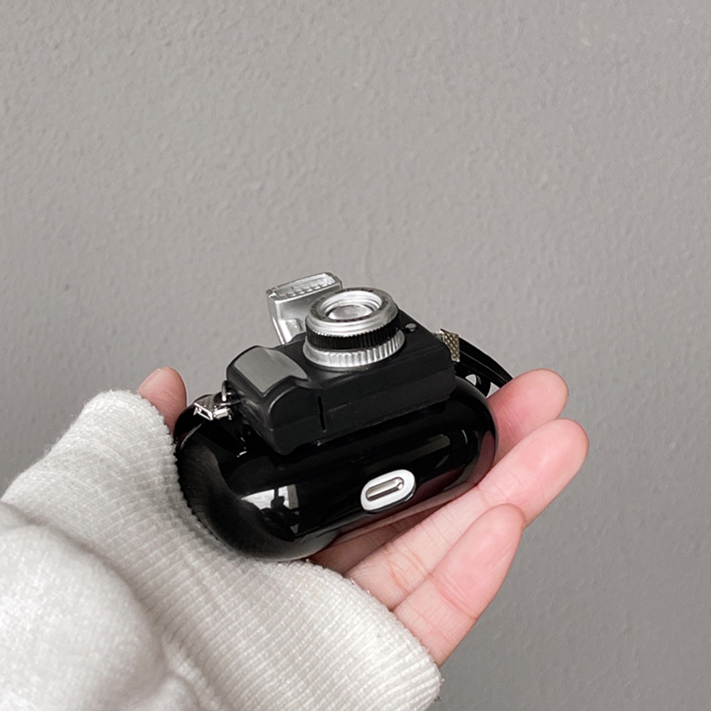 Vỏ Bảo Vệ Hộp Sạc Tai Nghe Airpods 1 2 3 Pro Bằng TPU Mềm Hình Máy Ảnh 3D Gắn Dây Đeo Chống Thất Lạc