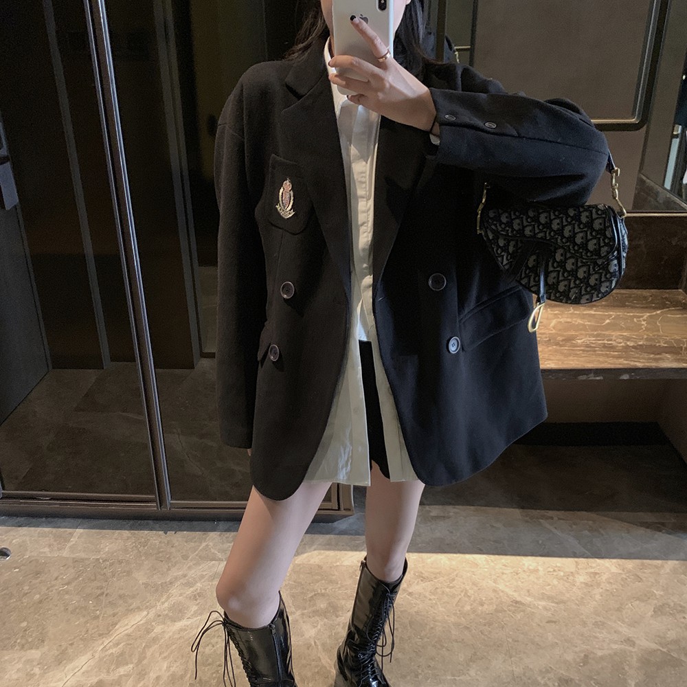 Áo Khoác Len Dáng Rộng Màu Đen Phong Cách Retro | BigBuy360 - bigbuy360.vn