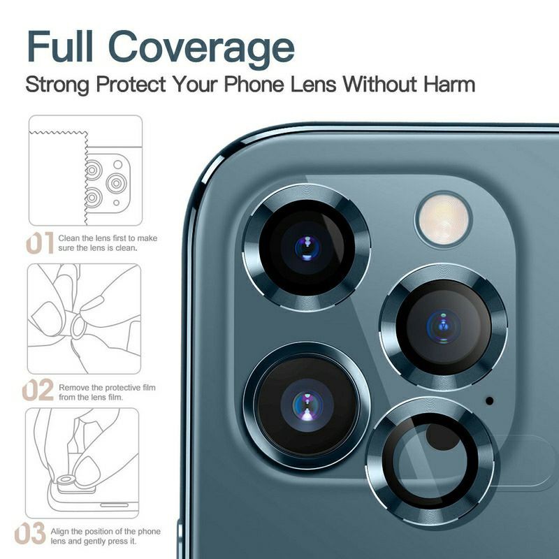 Bộ 3 mắt dán bảo vệ Camera iPhone 12 Mini, 12, 12 Pro, 12 Pro Max kính + vành nhôm siêu đẹp