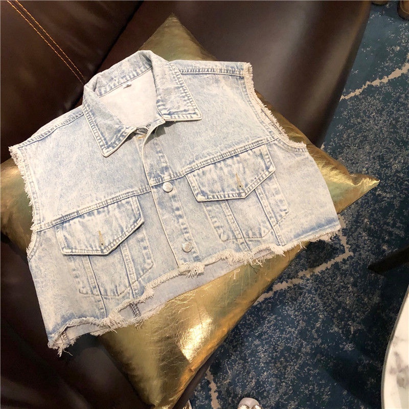 Áo Khoác Denim Ngắn Không Tay Thời Trang Mùa Hè Phong Cách Châu Âu Cho Nữ