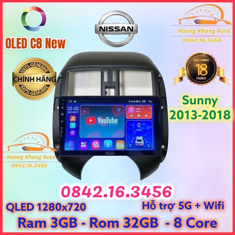 Màn hình android OLED C8 New theo xe Sunny 2013 - 2018  kèm dưỡng và jack nguồn zin theo xe