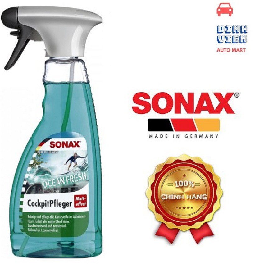 Chai Xịt Bảo Dưỡng Táp Lô Hương Đại Dương Sonax Cockpit Spray Matt Effect Ocean-fresh 364241 Làm sạch và bảo vệ nhựa.