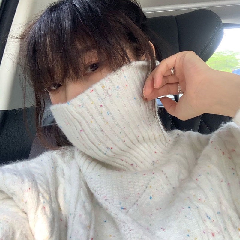 Áo len trắng cổ tròn ,cổ cao hoạ tiết chấm màu , muối tiêu Hàn Quốc Loại 1 | BigBuy360 - bigbuy360.vn