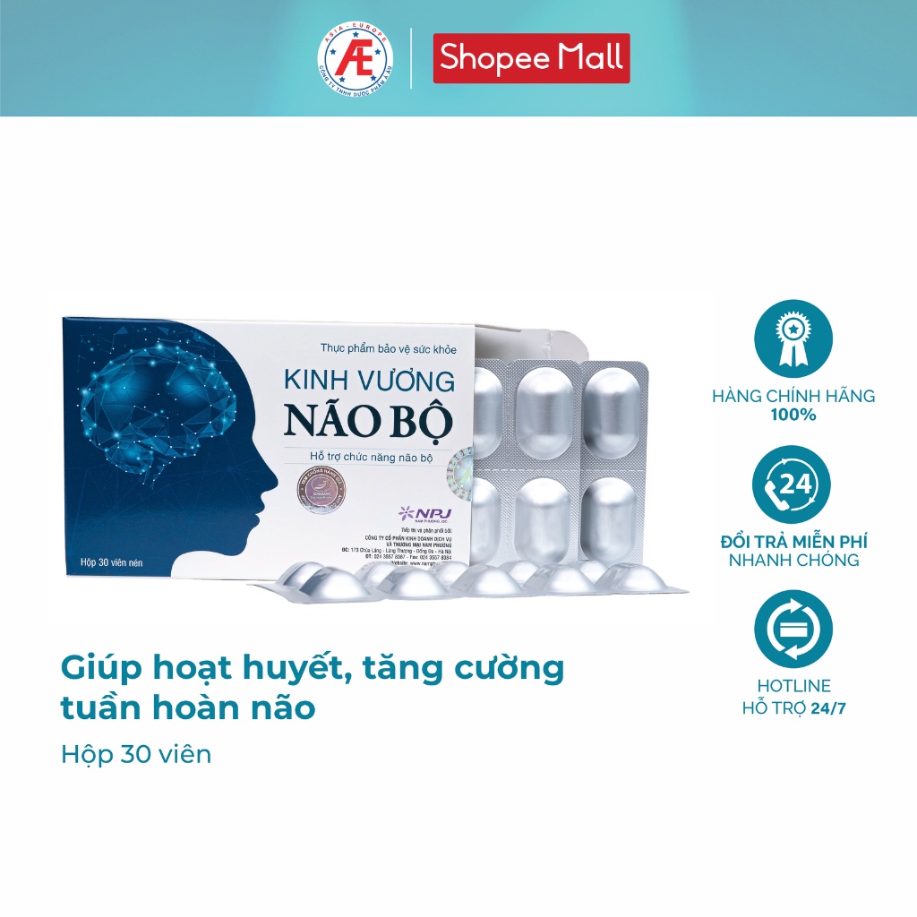 Kinh Vương Não Bộ giúp hoạt huyết, tăng cường tuần hoàn não Hộp 30 viên DƯỢC PHẨM Á ÂU