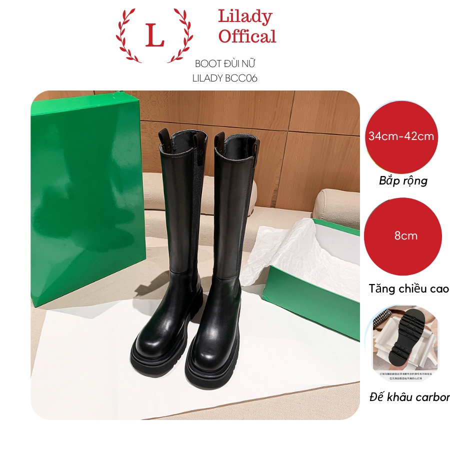 Boot đùi nữ cao cổ tăng chiều cao Bốt Boots Giày Mã 8p đế bánh mì khoá kéo Punk Gothic mã Lilady BCC06