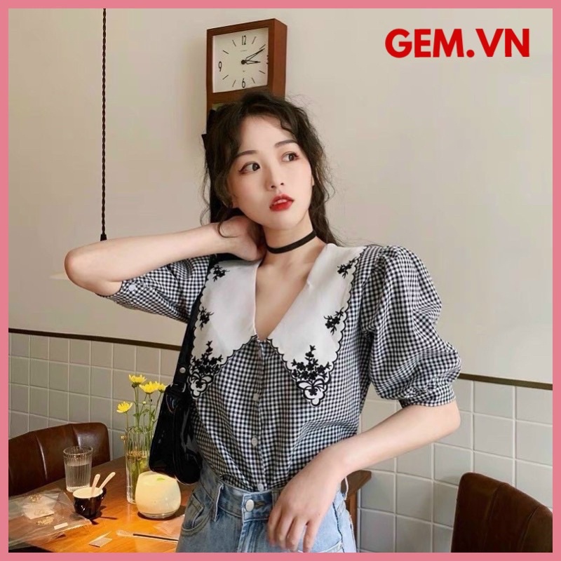 Áo sơ mi G406 cổ thêu hoa nữ tính CÓ BIGSIZE đi học hay công sở đều hợp thời trang dễ phối quần hoặc chân váy đều xinh