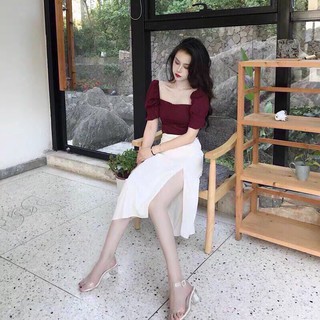 SET CHÂN VÁY XẺ TÀ SIÊU XINH PHỐI ÁO ÔM QUYẾN RŨ PHÙ HỢP CHO PHÁI NỮ QC