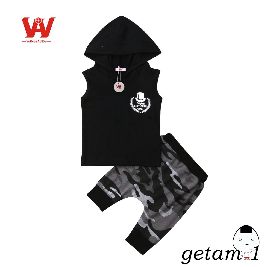 Set áo hoodie cộc tay + quần lửng rằn ri cho bé trai