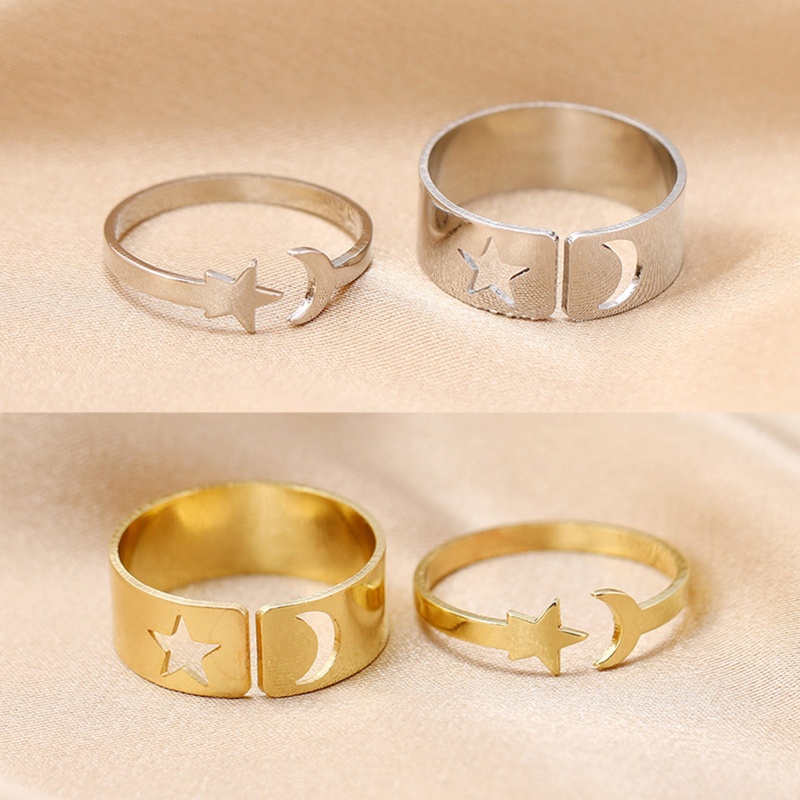 Set 2 Nhẫn Hở Hình Mặt Trăng Ngôi Sao Thanh Lịch Cho Nữ