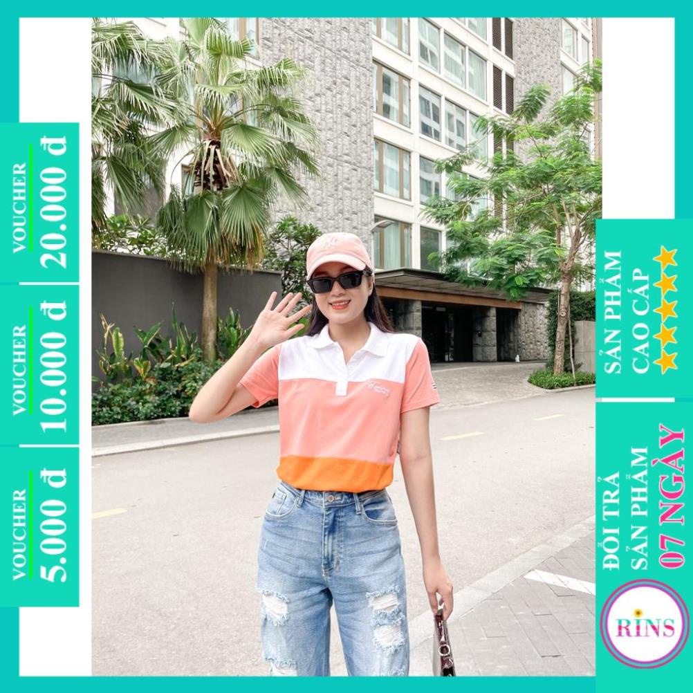 ÁO THUN CỔ TRỤ TOMMY CAM HỒNGTRẮNG VNXK - COTTON CÁ SẤU 100% ©️