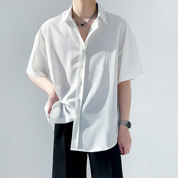 Áo sơ mi tay ngắn dáng rộng phong cách retro Hàn Quốc thời trang thanh lịch cho nam nữ size M- 2XL