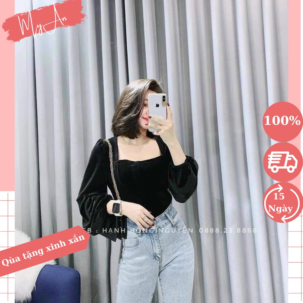 Áo nhung dài tay cúp ngực cổ vuông, chất liệu nhung cao cấp Loại 1 - MyAn CD085