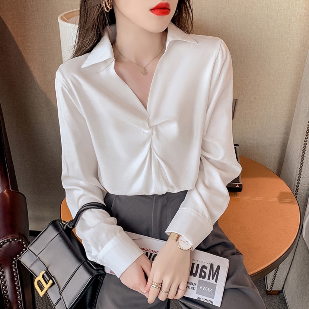 [ẢNH THẬT-NHIỀU MẪU] Áo sơ mi nữ ⚡𝗙𝗿𝗲𝗲 𝘀𝗵𝗶𝗽⚡ nhúm ngực  trắng lụa hàn mát mịn phong cách Hàn Quốc