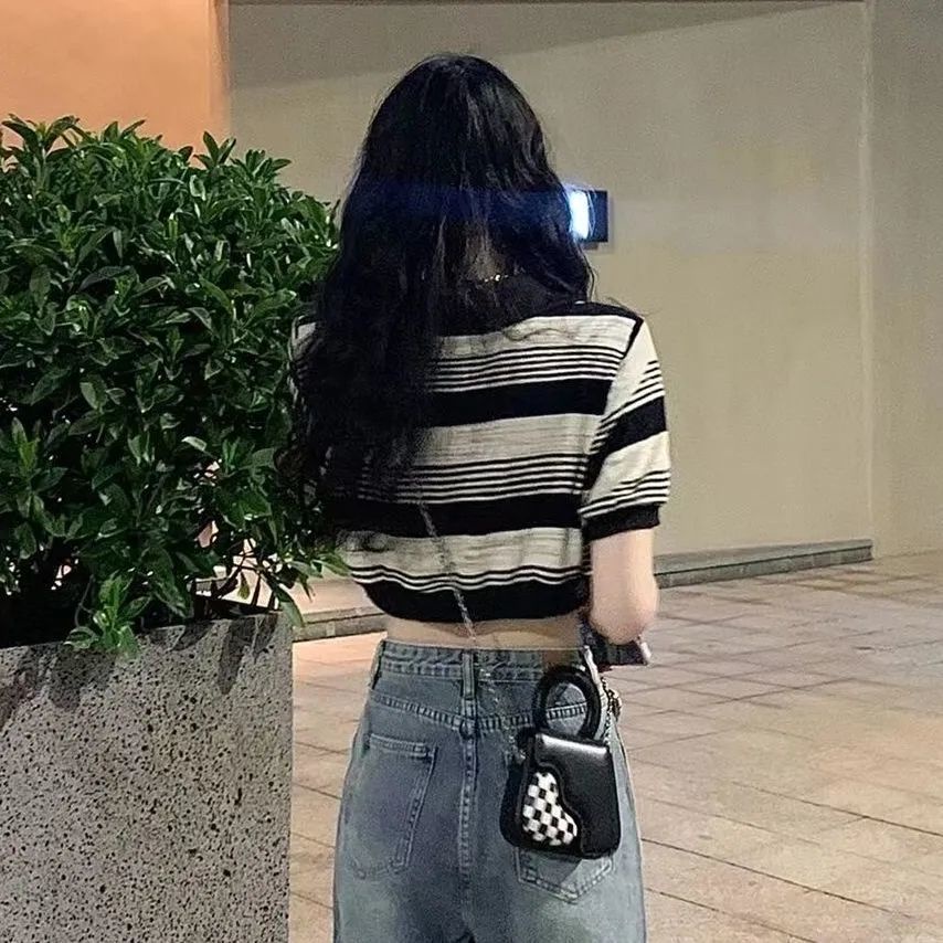 Áo Thun polo Dáng Ôm Buộc Dây Kiểu retro Mỹ Dễ Phối Đồ Cho Nữ