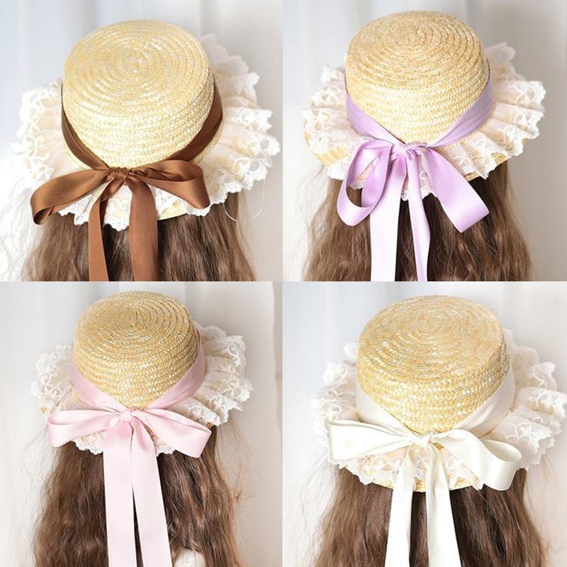 Nón Cối Rộng Vành Phối Ren Hoa Dễ Thương Thời Trang Đi Biển Mùa Hè Cho Nữ