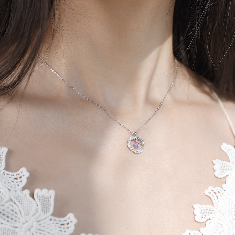 Dây chuyền bạc 925 hình lông vũ mặt trăng thời trang chất lượng cao cho nữ