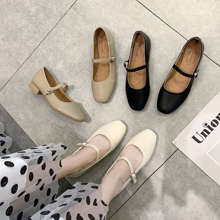 Giày Đế Bệt Nữ Mary Jane Quai Ngang Da Mềm - GD004