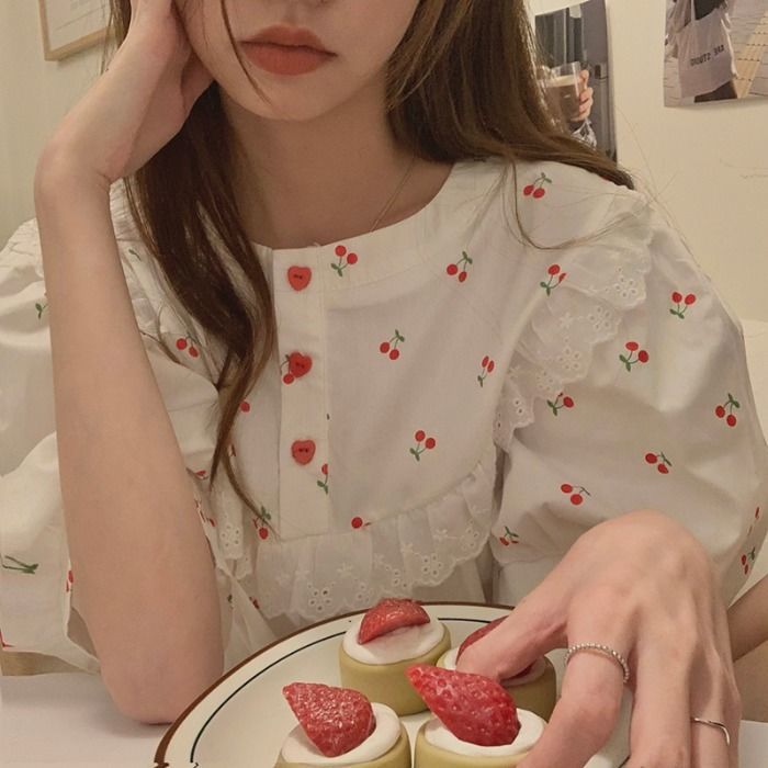 Đầm ngủ tay ngắn in họa tiết quả cherry/ snoopy đáng yêu phong cách thời trang mùa hè cho nữ