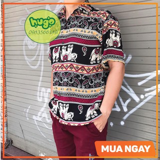 Áo thổ cẩm 🌈 Freeship 🌈 Áo sơ mi lanh thái hoạ tiết thổ cẩm phom to nhiều màu