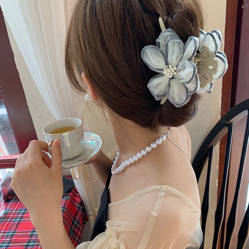 Jiashucheng Kẹp Tóc Hình Cá Mập Đính Hoa Ren Phong Cách Retro Pháp