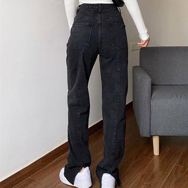 IMAODOU Quần Jeans Lưng Cao Thiết Kế Xẻ Ống Phong Cách Châu Âu Thời Trang Nữ