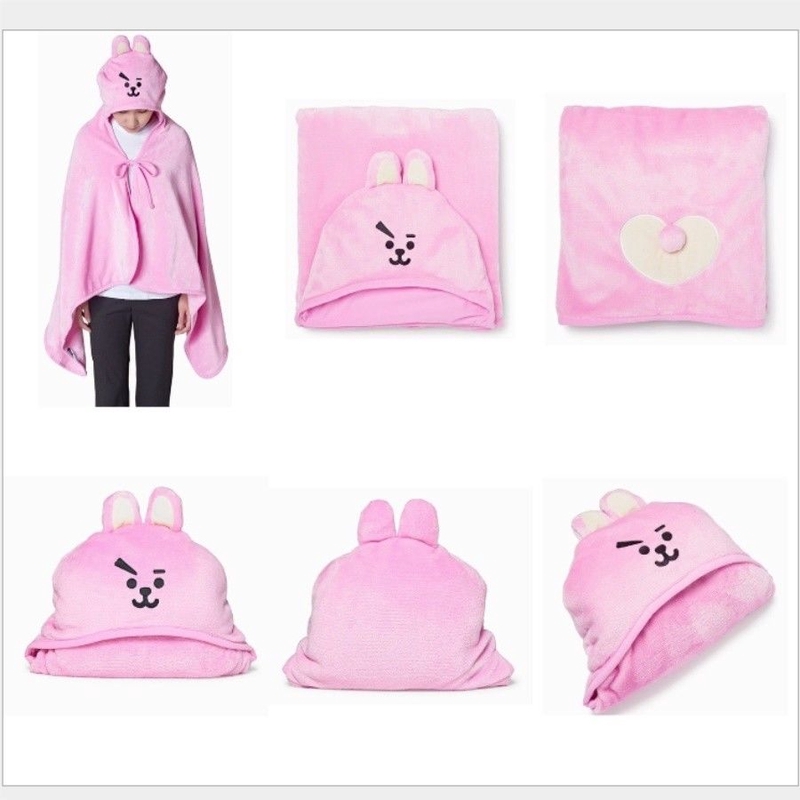 Chăn Ngủ Kèm Nón Dính Liền Cho Người Hâm Mộ KPOP BTS BT21 Hooded Blanket Plush Soft Nap Sleeping Cloak