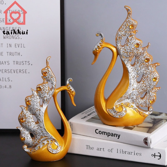 Set 2 Thiên Nga Bằng Nhựa Resin Dùng Trang Trí Phòng Khách/Bàn Làm Việc