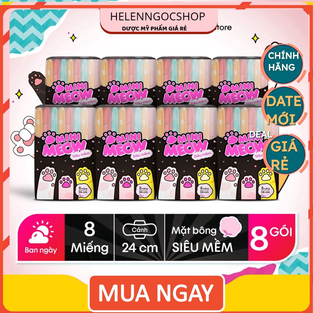 Combo 8 gói băng vệ sinh Kotex Minimeow Siêu Mềm 8miếng/gói