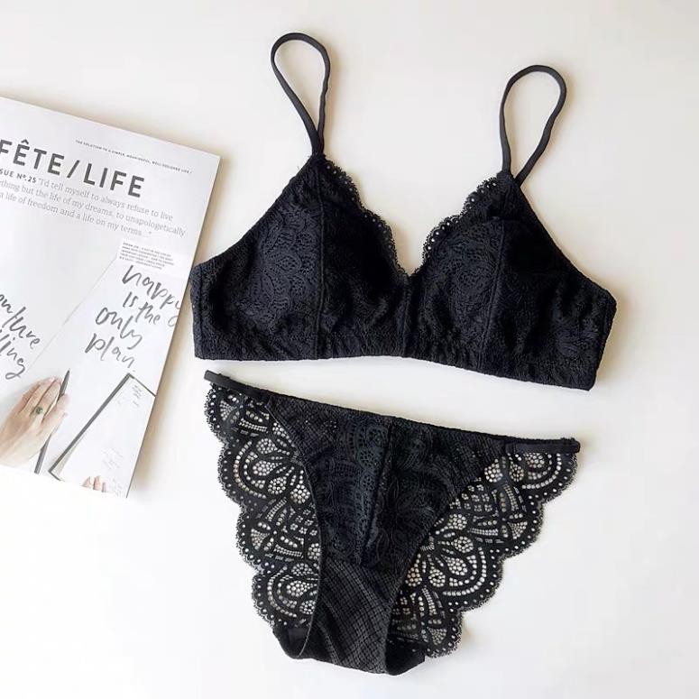 Bộ đồ lót AngGee ren không gọng mút mỏng Mẫu 3 - BL