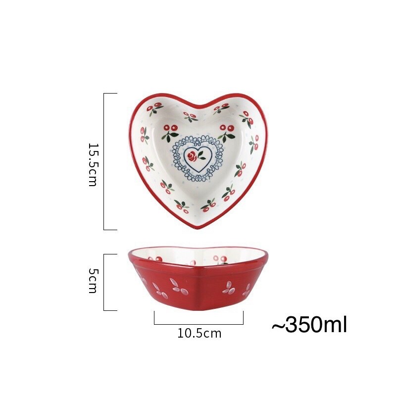 Bát sứ hình tim hoạ tiết cherry sang chảnh