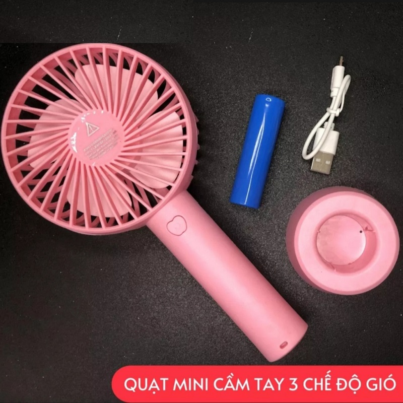 Quạt Mini Cầm Tay Tích Điện 3 Chế Độ Gió Có Chân Đế [Hàng Chuẩn] Quạt Sạc Tích Điện USB Mini Fan -Kèm Dây Sạc, Pin, Đế