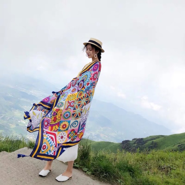 Khăn choàng du lịch biển khăn choàng boho in hoạ tiết thổ cẩm