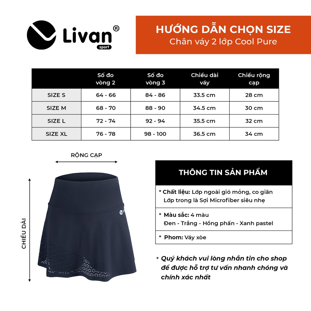 Chân Váy Thể Thao Livan Sport Màu Đen 2 Lớp Không Nhăn Nhàu Siêu Nhẹ Thoáng Khi