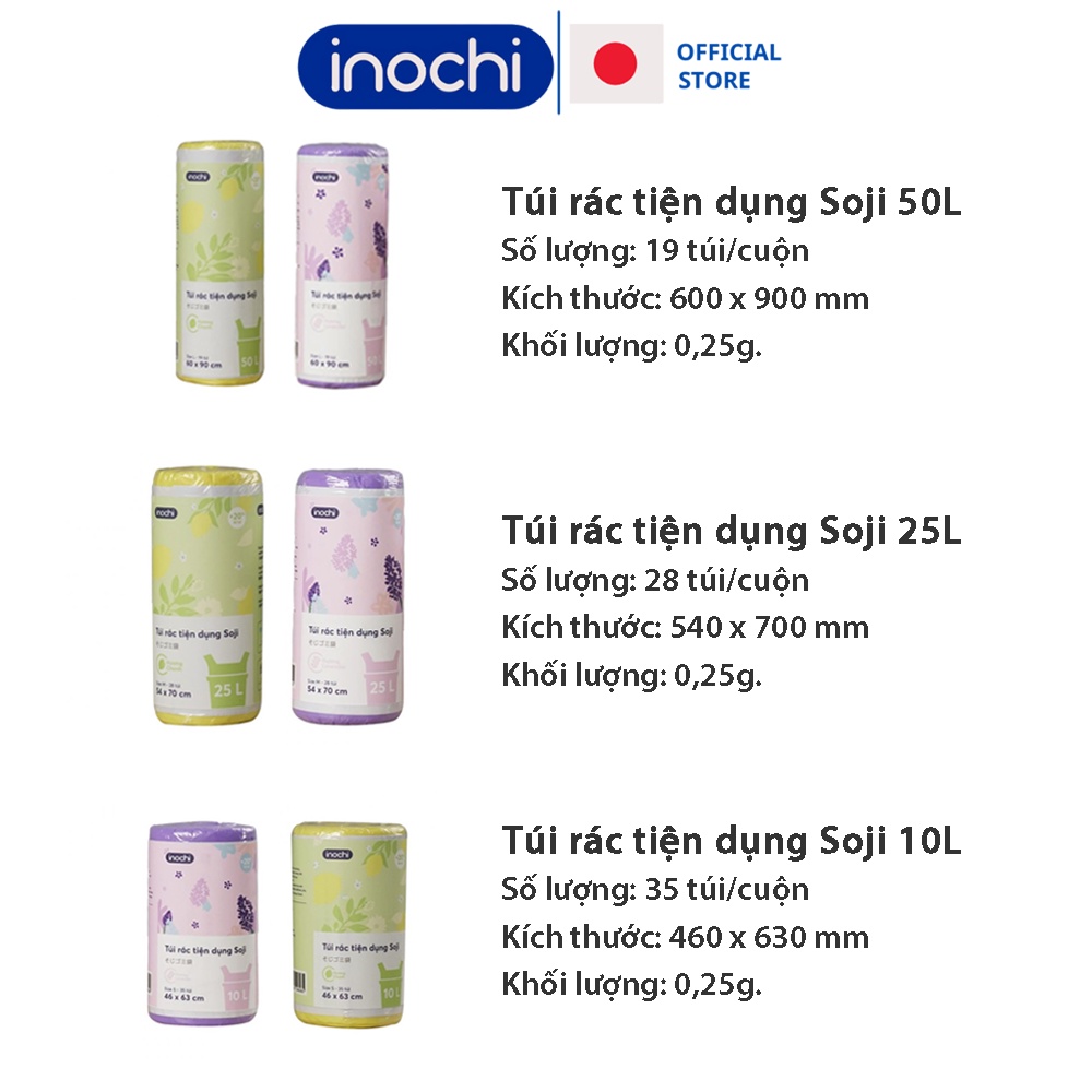 Túi đựng rác tự phân hủy 4 cuộn sinh học Inochi Có Quai Màu Đen Dài Hơn 20% 10L 25L 50L cho thùng rác