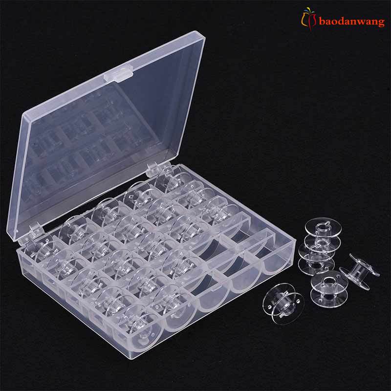 Set 25 ống chỉ bằng nhựa trong suốt kèm hộp đựng cho máy may Brother Janome Singer Elna