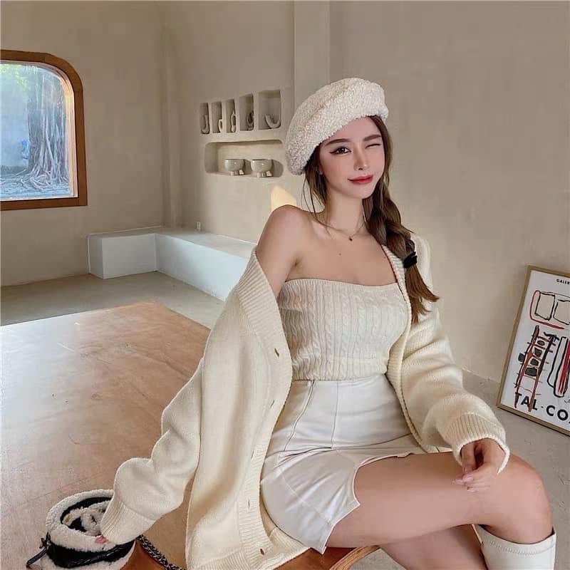 Áo khoác len kèm quây