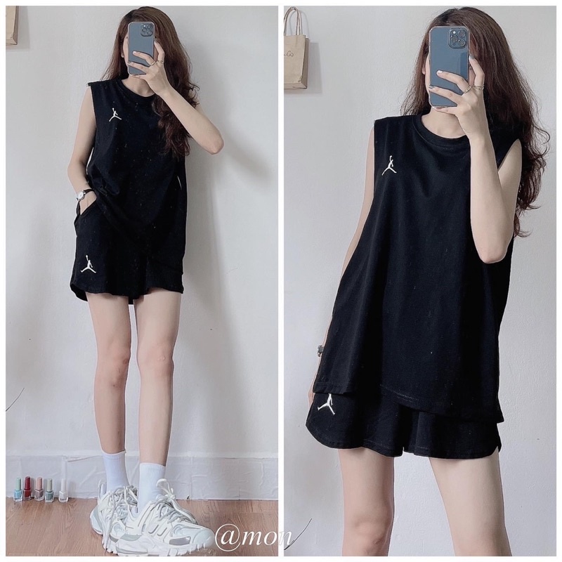 Bộ Thể Thao Nữ 3 Lỗ Logo Người 🦋 Set Áo Tanktop Quần Cộc Nữ Dáng Sport 3 Màu Ulzzang Hot 🦋