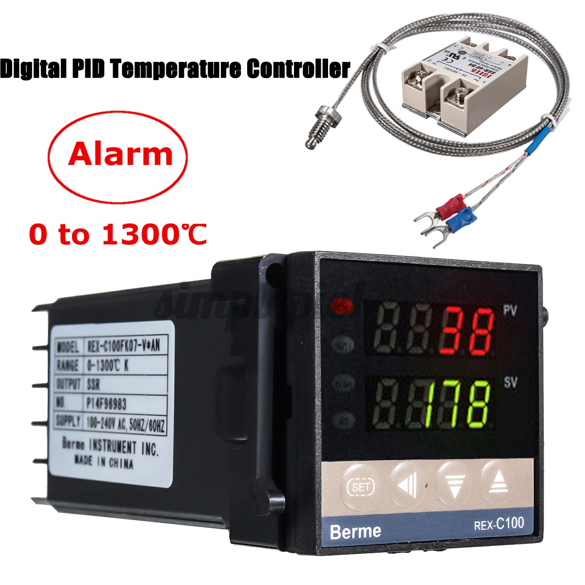 Alarm 2 Way REX-C100 AC 110V-240V Digital PID Temperature Controller Kit 