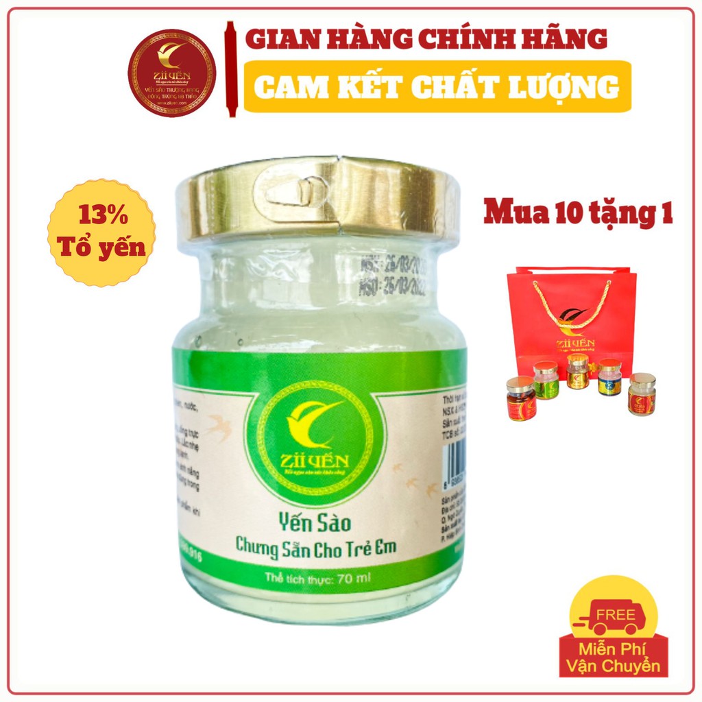 Nước yến sào cho trẻ em ⚡ZIIYEN⚡ yến sào chưng sẵn cho trẻ em dinh dưỡng cho bé - 13% Tổ yến | 70ml - Mua 10 tặng 1