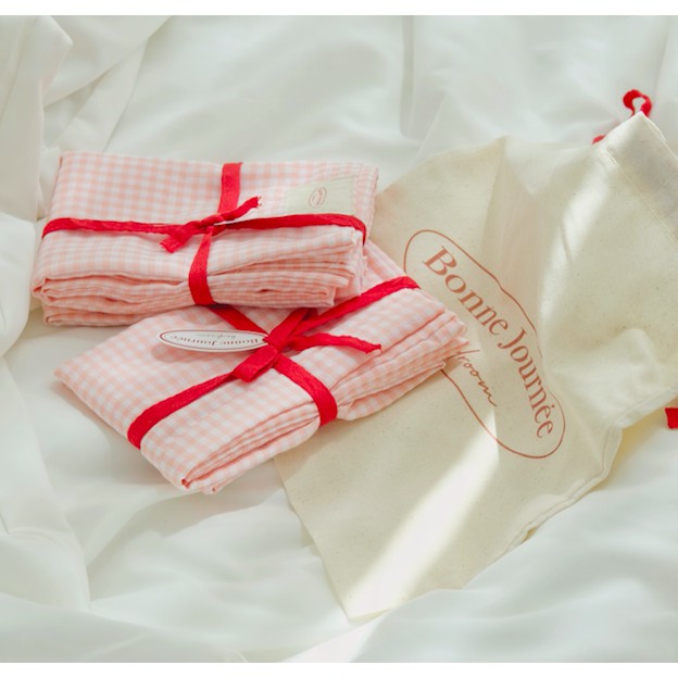 COTTON CANDY PINK SET_ Bộ drap giường hoạ tiết kẻ sọc hồng baby (May theo kích thước)