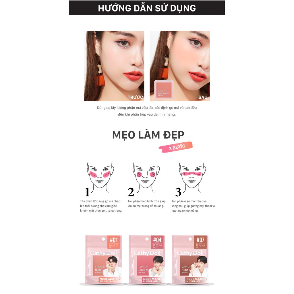 [CHÍNH HÃNG] Phấn má hồng Cathy Doll Nude Matte Blusher 6g