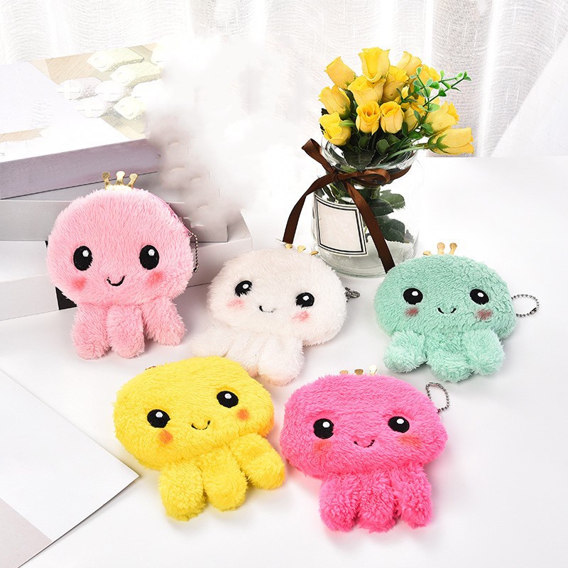 Túi Đựng Tiền Xu/Chìa Khóa Hình Bạch Tuộc Hoạt Hình Bằng Vải Lông Mềm Dễ Thương